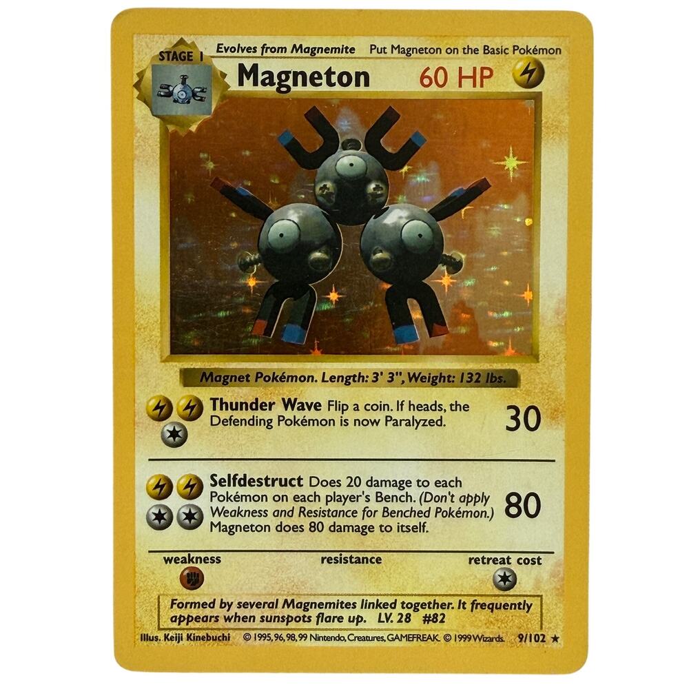 Pokémon TCG Magneton 9/102 Base Set Shadowless Unlimited 1999 Holo Rare LP+
